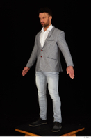  Larry Steel black shoes business dressed grey suit jacket jeans standing white shirt whole body 0010.jpg